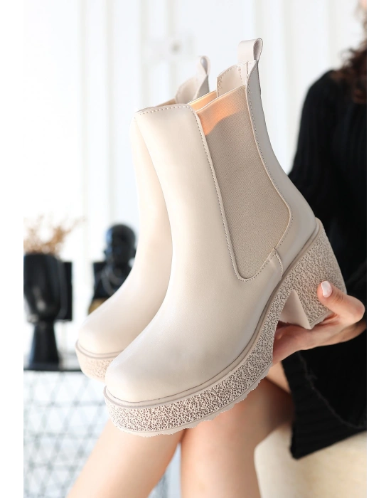 Paigo Bej Cilt Topuklu Kadın Bot