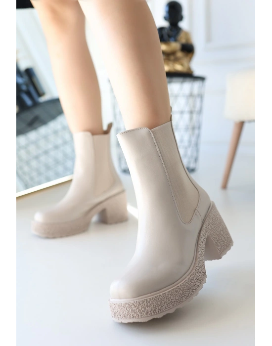 Paigo Bej Cilt Topuklu Kadın Bot