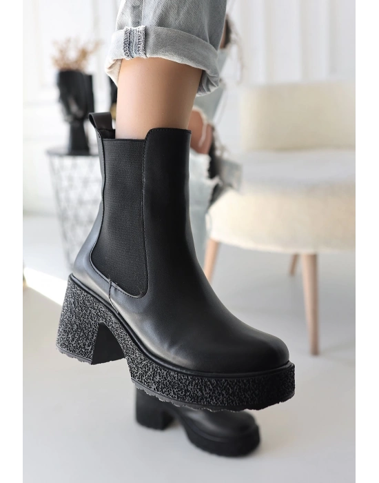 Paigo Siyah Cilt Topuklu Kadın Bot