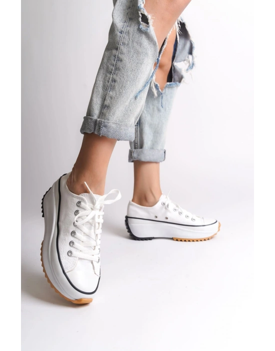 PARIS Bağcıklı Ortopedik Taban Kadın Sneaker Spor Ayakkabı  TBT - Beyaz
