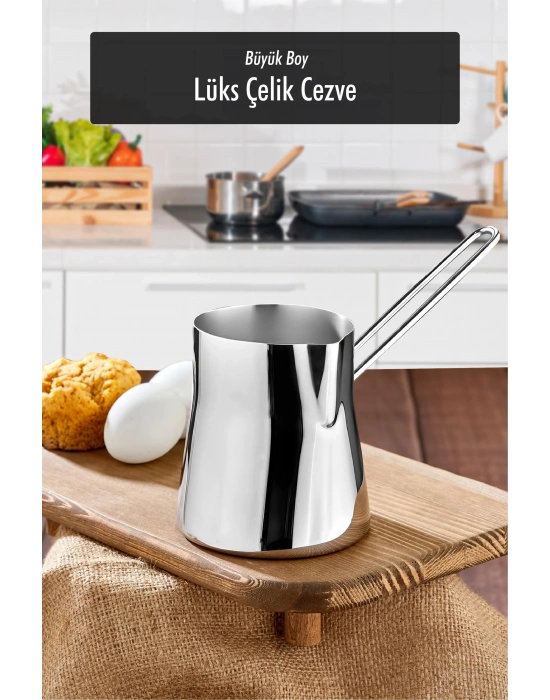 Paslanmaz Çelik 750 ml Büyük Boy Cezve ( 9 Fincan Ölçüsünde )