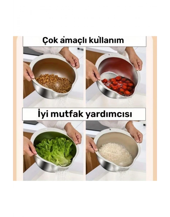 Paslanmaz Çelik Makarna Pirinç Sebze Meyve Yıkama Süzgeci 25x27x11 cm
