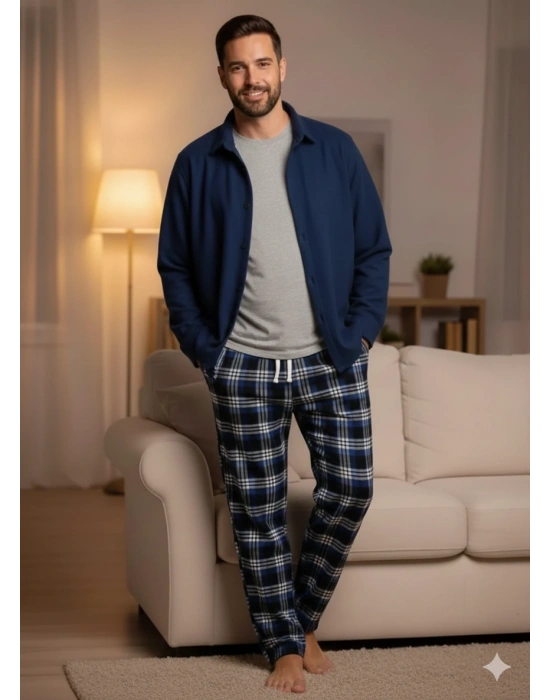 Pijalüx Battal Tek Alt Cepli Ekose Pijama