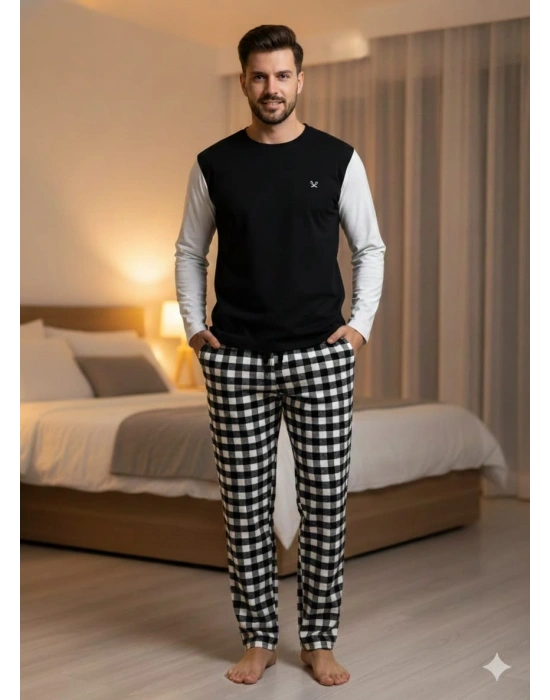 Pijalüx Tek Alt Ekose Kalın Poplin Ev Pantalonu