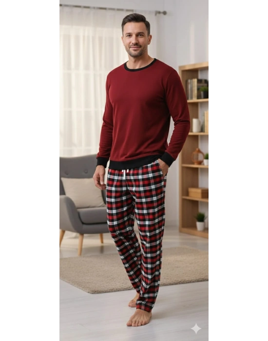 Pijalüx Tek Alt Kareli Kalın Poplin Ev Pantalonu