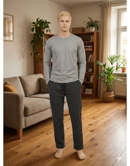 Pijalüx Tek Alt Örme Ekose Ev Pantolonu
