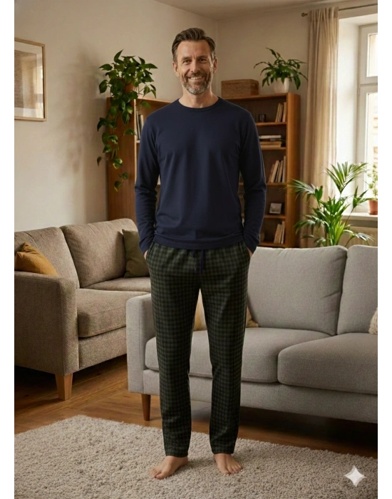 Pijalüx Tek Alt Örme Ekose Ev Pantolonu