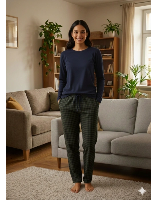 Pijalüx Tek Alt Örme Ekose Ev Pantolonu