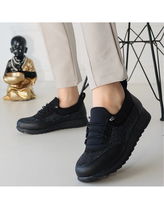 Plani Siyah Cilt Ayakkabı Kadın Babet