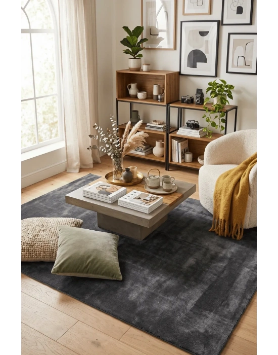 POLY Peluş Halı-Antrasit- Salon-Mutfak-Antre-Oturma Odası-Yumuşak-Kaymaz Taban-Yıkanabilir–Modern-Uygun Fiyat