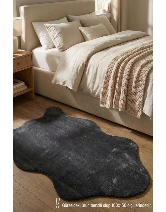 POLY Peluş Post Şeklinde Halı- Antrasit - Salon-Antre-Oturma Odası-Yumuşak-Kaymaz Taban-Yıkanabilir–Modern-Uygun Fiyat