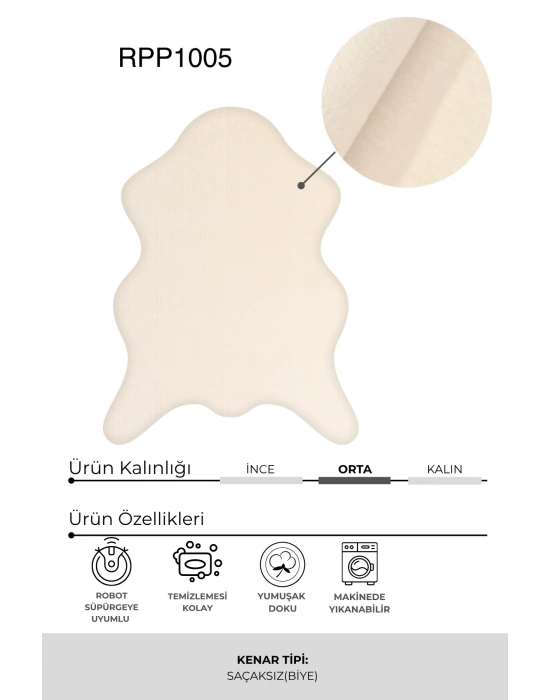POLY Peluş Post Şeklinde Halı-Krem- Salon-Antre-Oturma Odası-Yumuşak-Kaymaz Taban-Yıkanabilir–Modern-Uygun Fiyat