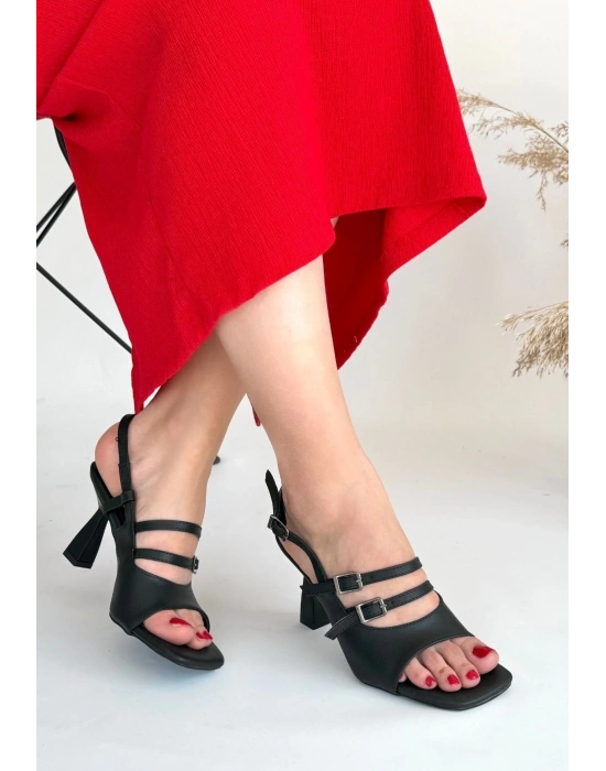 Puck Siyah Cilt Kadın Topuklu Ayakkabı