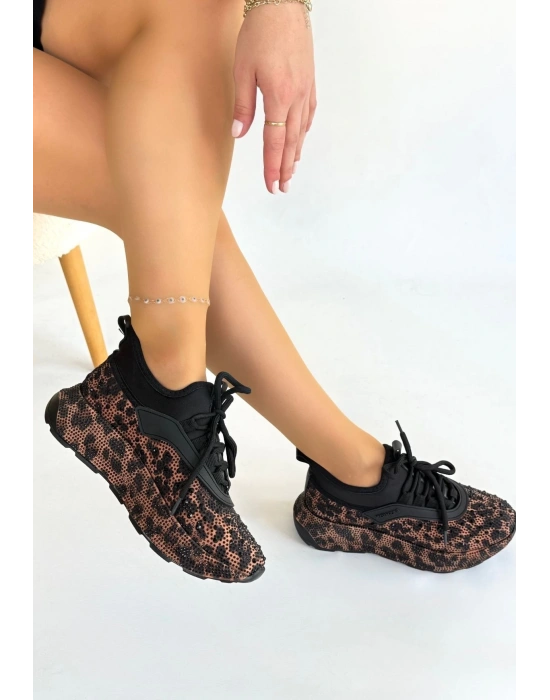 Rimay Kahverengi Cilt Boncuk İşlemeli Spor Ayakkabı