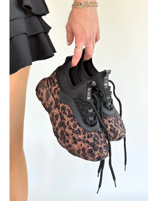 Rimay Kahverengi Cilt Boncuk İşlemeli Spor Ayakkabı