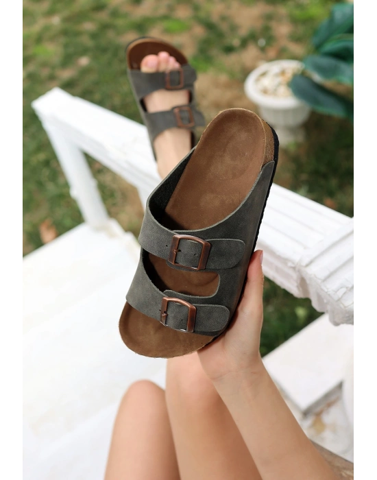 Rıno Haki Yeşil Nubuk Kadın Terlik