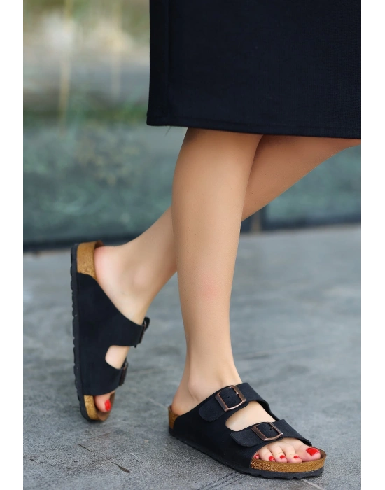 Rıno Siyah Nubuk Kadın Terlik