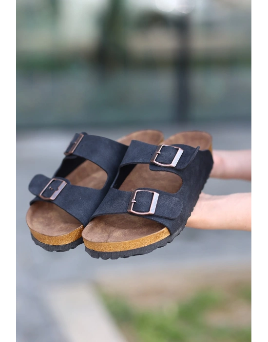 Rıno Siyah Nubuk Kadın Terlik