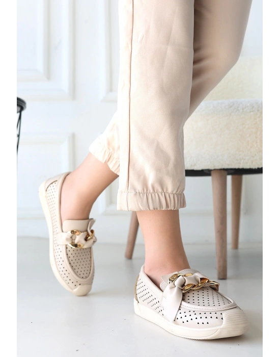 Riwan Bej Cilt Ayakkabı Kadın Babet