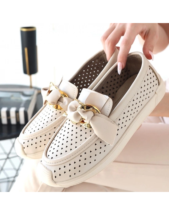 Riwan Bej Cilt Ayakkabı Kadın Babet