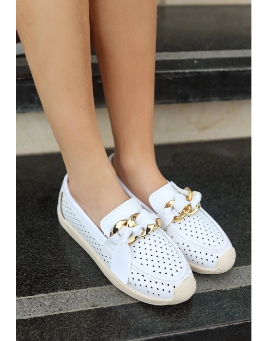 Riwan Beyaz Cilt Ayakkabı Kadın Babet