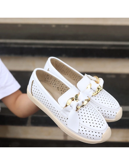 Riwan Beyaz Cilt Ayakkabı Kadın Babet