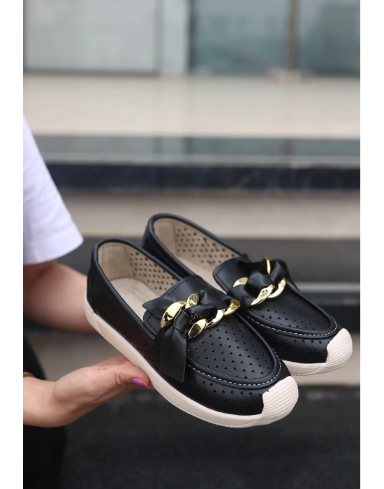 Riwan Siyah Cilt Ayakkabı Kadın Babet