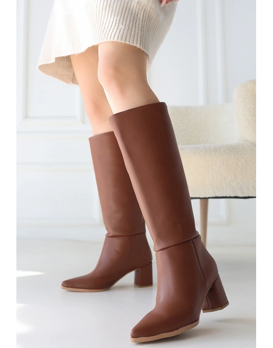 Roksa Taba Cilt Topuklu Çizme