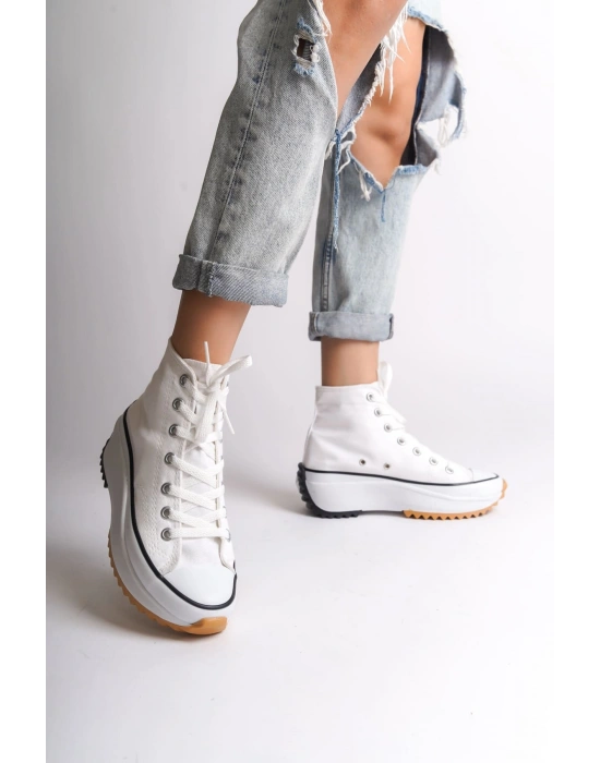 ROMA Bağcıklı Ortopedik Taban Kadın Sneaker Spor Ayakkabı TBT - Beyaz