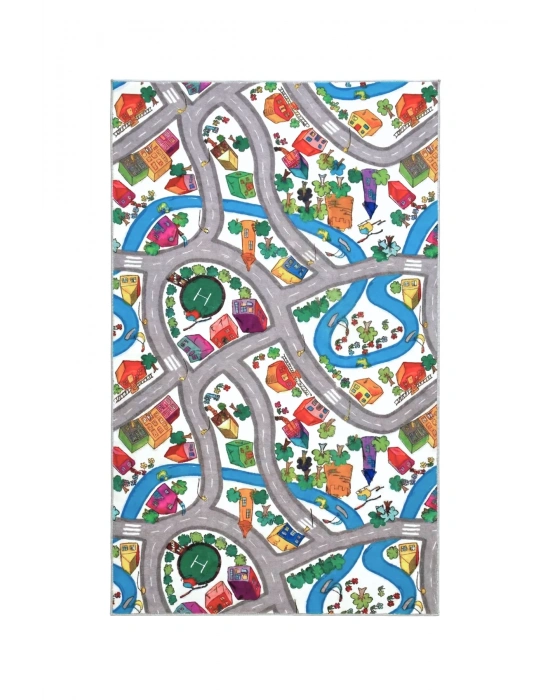 RugKids Halı -Trafik Desenli -Silinebilir-Kolay Temizlenir- Kaymaz Tabanlı - Özel Ölçü