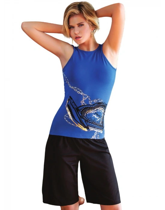 Saat Baskılı Kadın Şortlu Takım 2449 Berrak Markalı