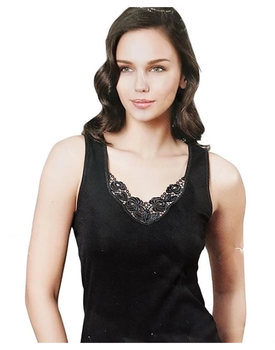 Şahinler Kalın Askılı Dantelli Siyah Atlet