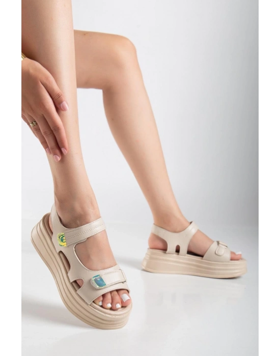 Saide Bej Cilt Cırt Cırtlı Kadın Sandalet