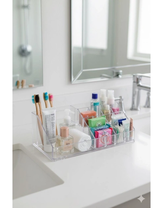 Şeffaf Akrilik Banyo Kozmetik Düzenleyici Organizer 13x22x8 cm
