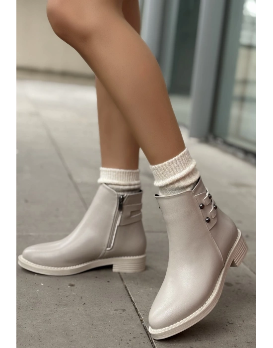 Siari Bej Cilt Topuklu Kadın Bot