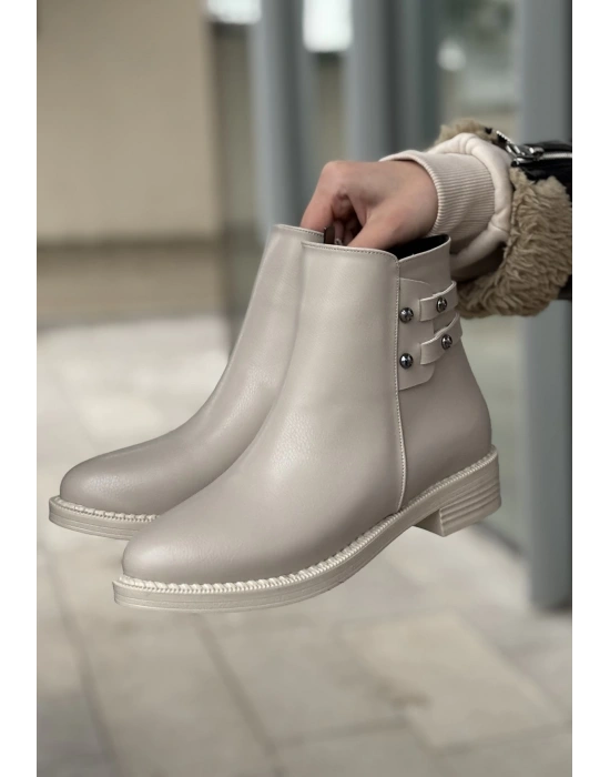 Siari Bej Cilt Topuklu Kadın Bot