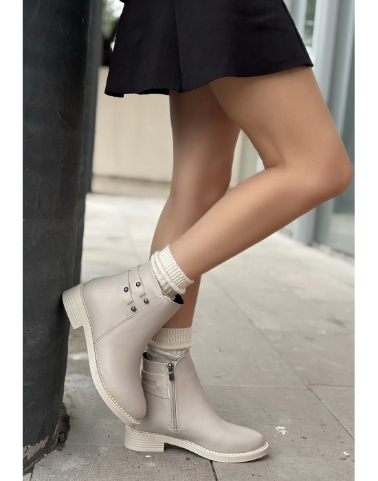 Siari Bej Cilt Topuklu Kadın Bot