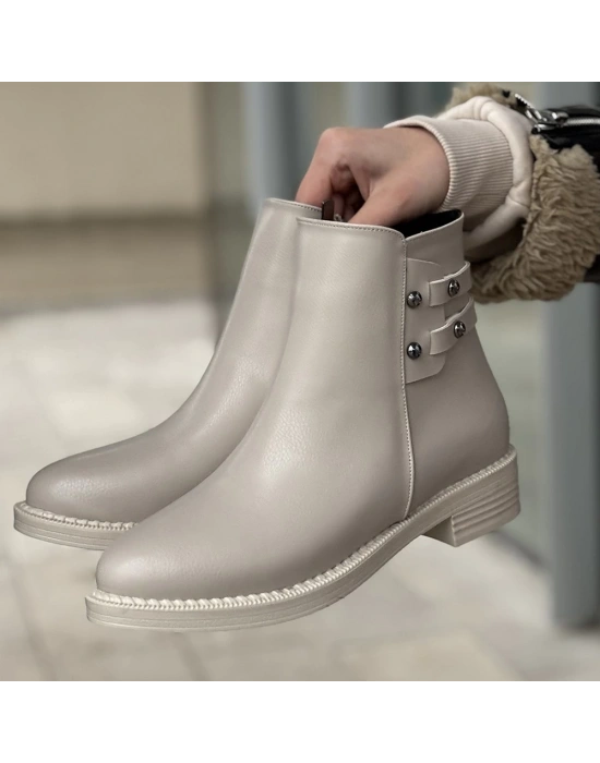 Siari Bej Cilt Topuklu Kadın Bot