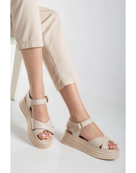 Sibna Bej Cilt Kemerli Kadın Sandalet