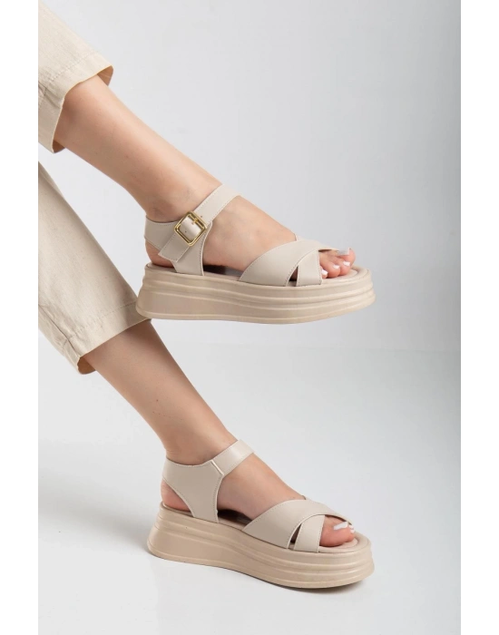 Sibna Bej Cilt Kemerli Kadın Sandalet