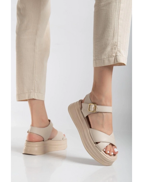 Sibna Bej Cilt Kemerli Kadın Sandalet