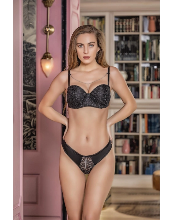 SİMLİ STRAPLEZ LOTUS SÜTYEN VE SLİP KÜLOT TAKIM SİYAH (MGP31541)