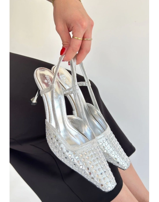 Sione Gümüş Cilt Topuklu Ayakkabı