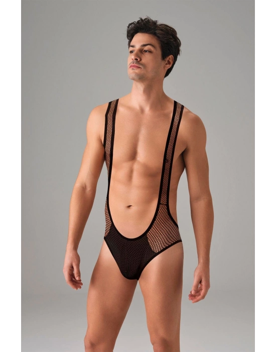 Siyah Erkek File Kumaş Askılı Jockstrap Body 3053