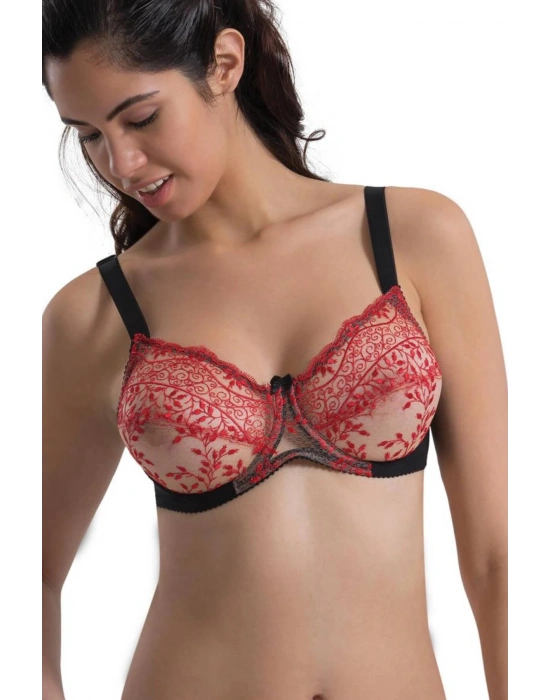 SİYAH-KIRMIZI MI Emay 148 C Balenli Toparlayıcı Sütyen