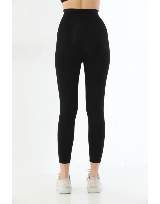 SİYAH MI 2711 Lazer Kesim Fermuarlı Uzun Tayt