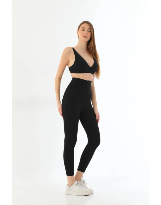 SİYAH MI 2711 Lazer Kesim Fermuarlı Uzun Tayt