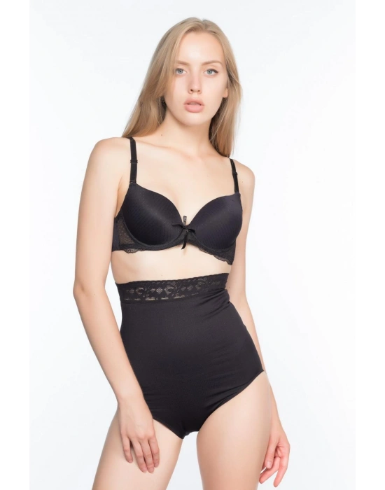 SİYAH MI Emay 2028 Dantelli Yüksek Bel Slip Korse