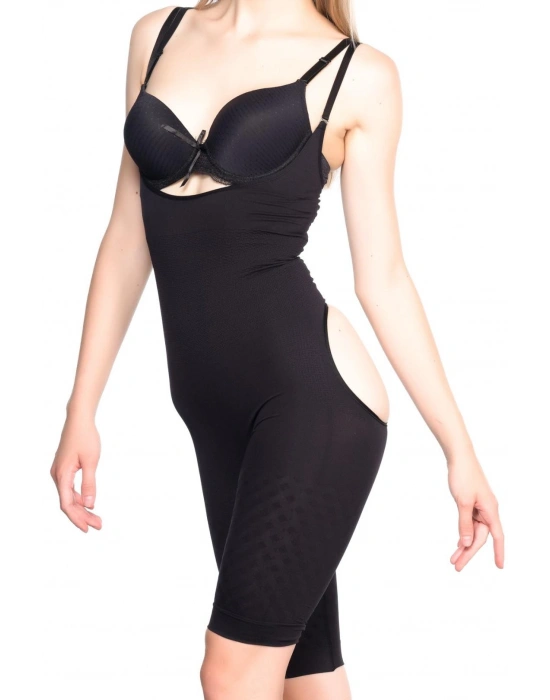 SİYAH MI Emay 2038 Popo ve Göğsü Açık Paçalı Boy Korse