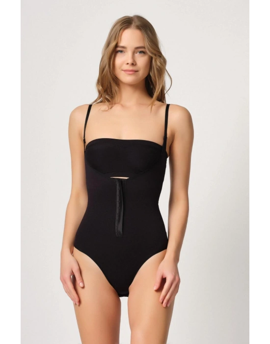 SİYAH MI Emay 2043 Göğsü Açık Agraflı Body Korse